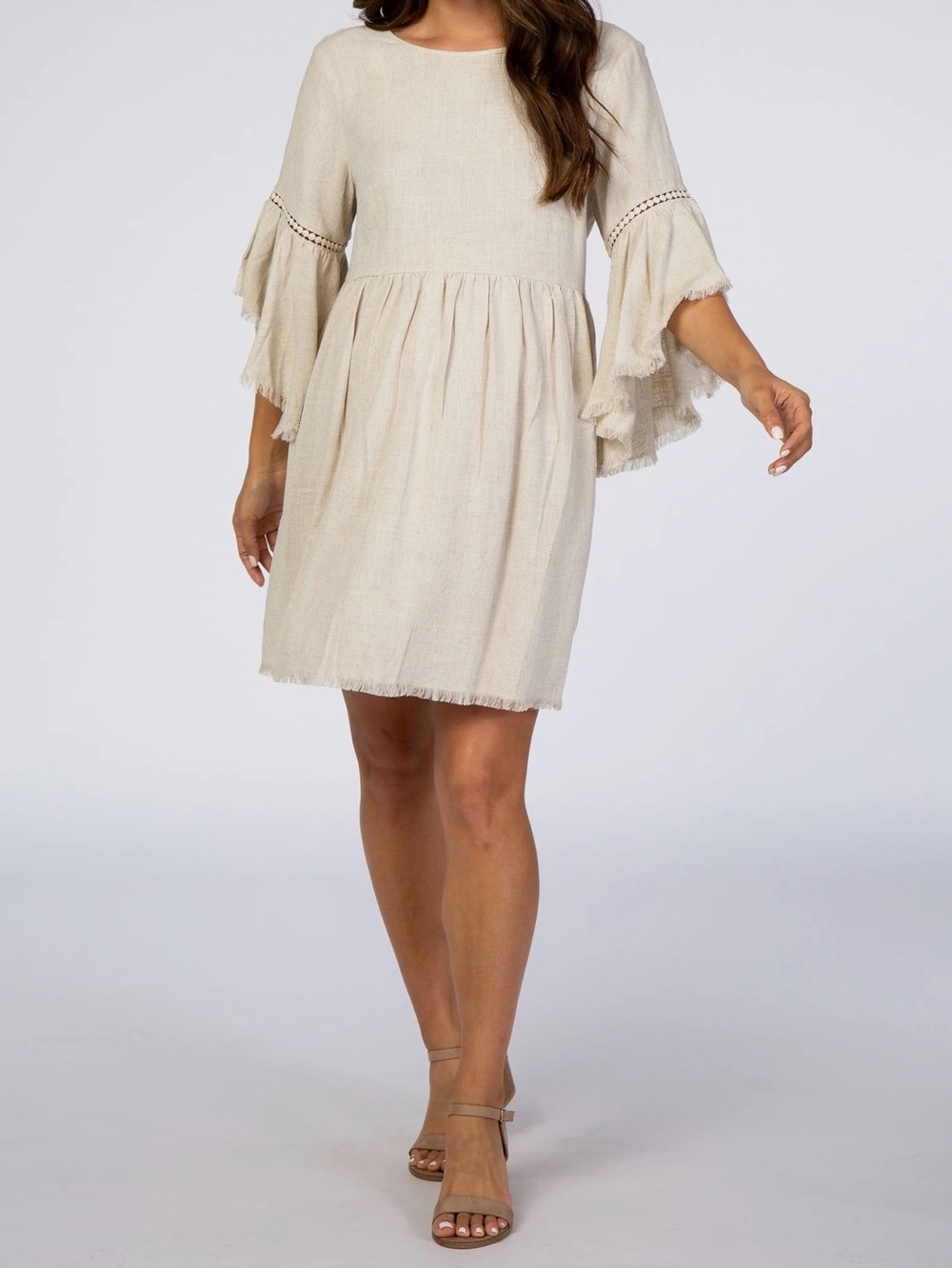 HYFVE Cream Tiered Bell-Sleeve Midi Dress